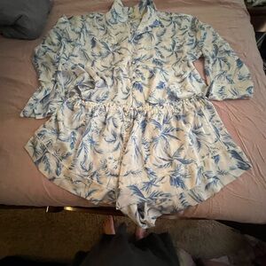 Elegant Blue and White Women's Pajama Set
